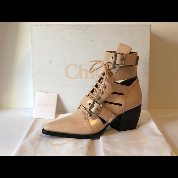 CHLOE RYLEE PINK LEATHER CUTOUT ANKLE BOOTS - Picture 5 of 13